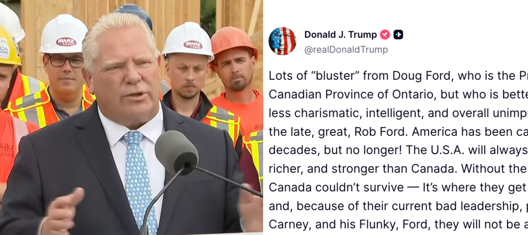 Doug Ford at a press conference and a Truth Social post from Donald Trump