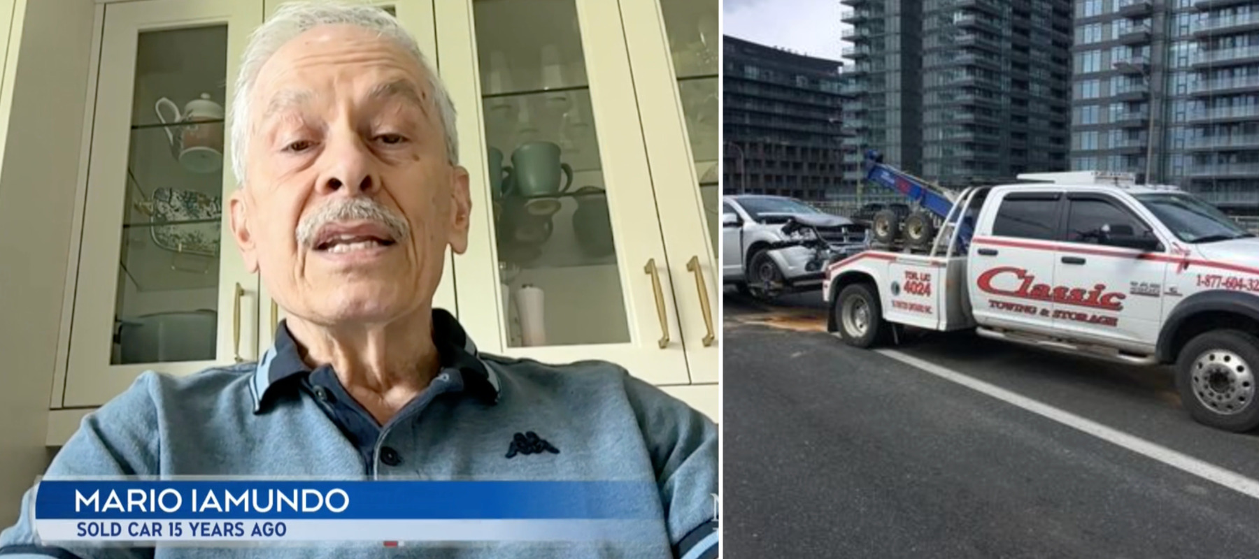 Mario Iamundo speaks to CTV News | Social media post of Classic Towing and Storage