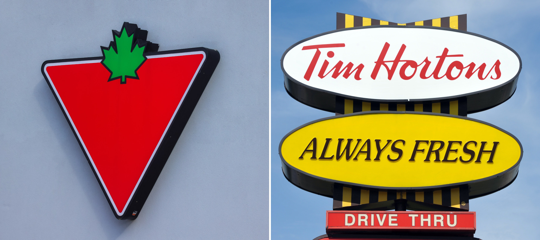 Canadian Tire logo and Tim Horton's logo