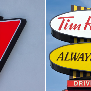 Canadian Tire logo and Tim Horton's logo