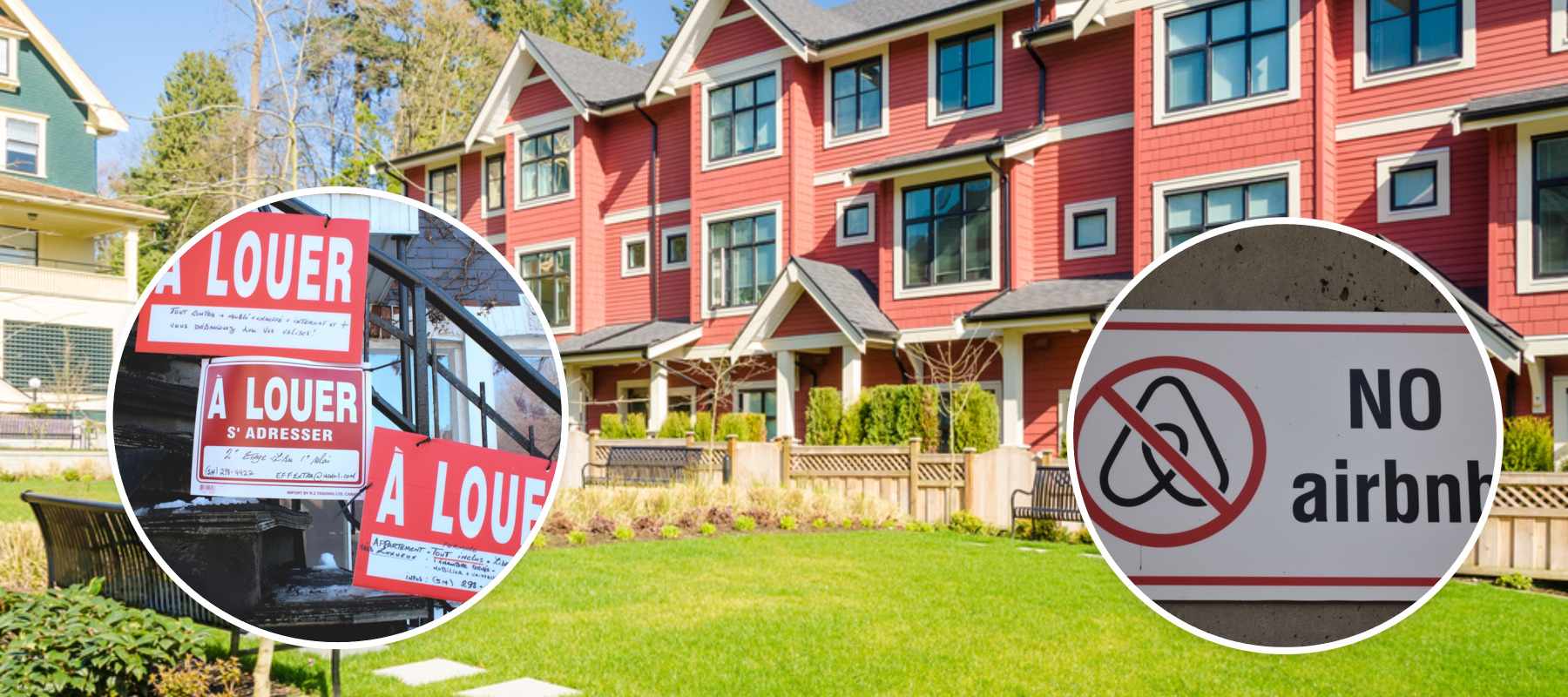 For rent signs in Montreal + apartments in Vancouver + No Airbnb sign