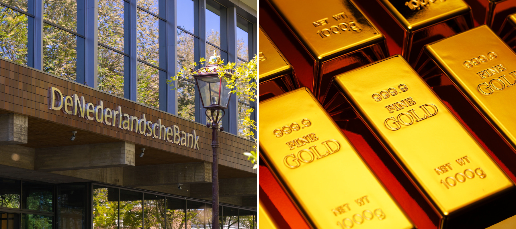 De Nederlandsche Bank (DNB) exterior and bars of gold