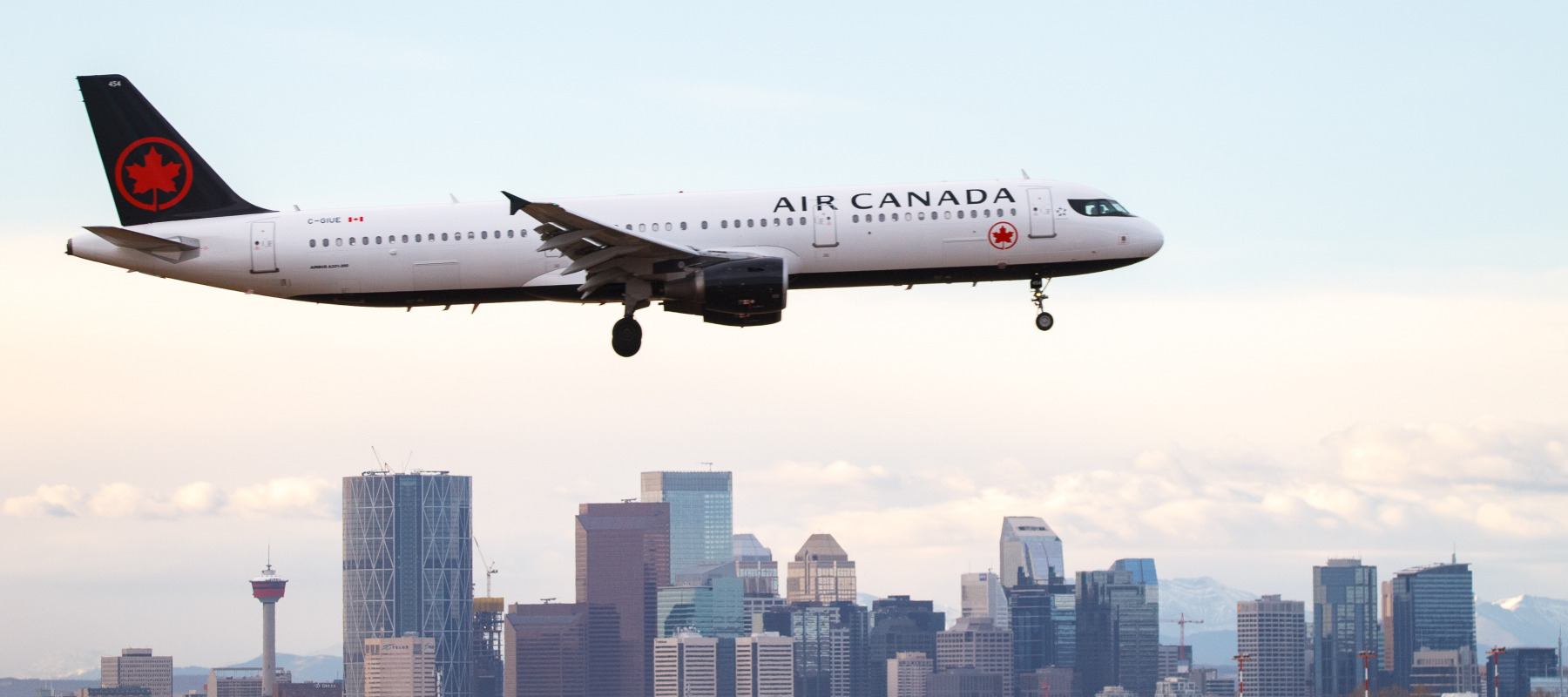 An Air Canada plane flying in the air