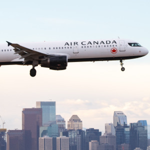 An Air Canada plane flying in the air