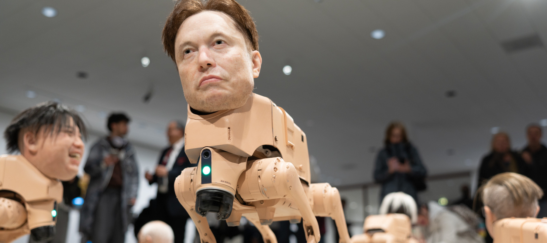 Autonomous robotic dogs fitted with hyper-realistic silicone heads modelled after Elon Musk