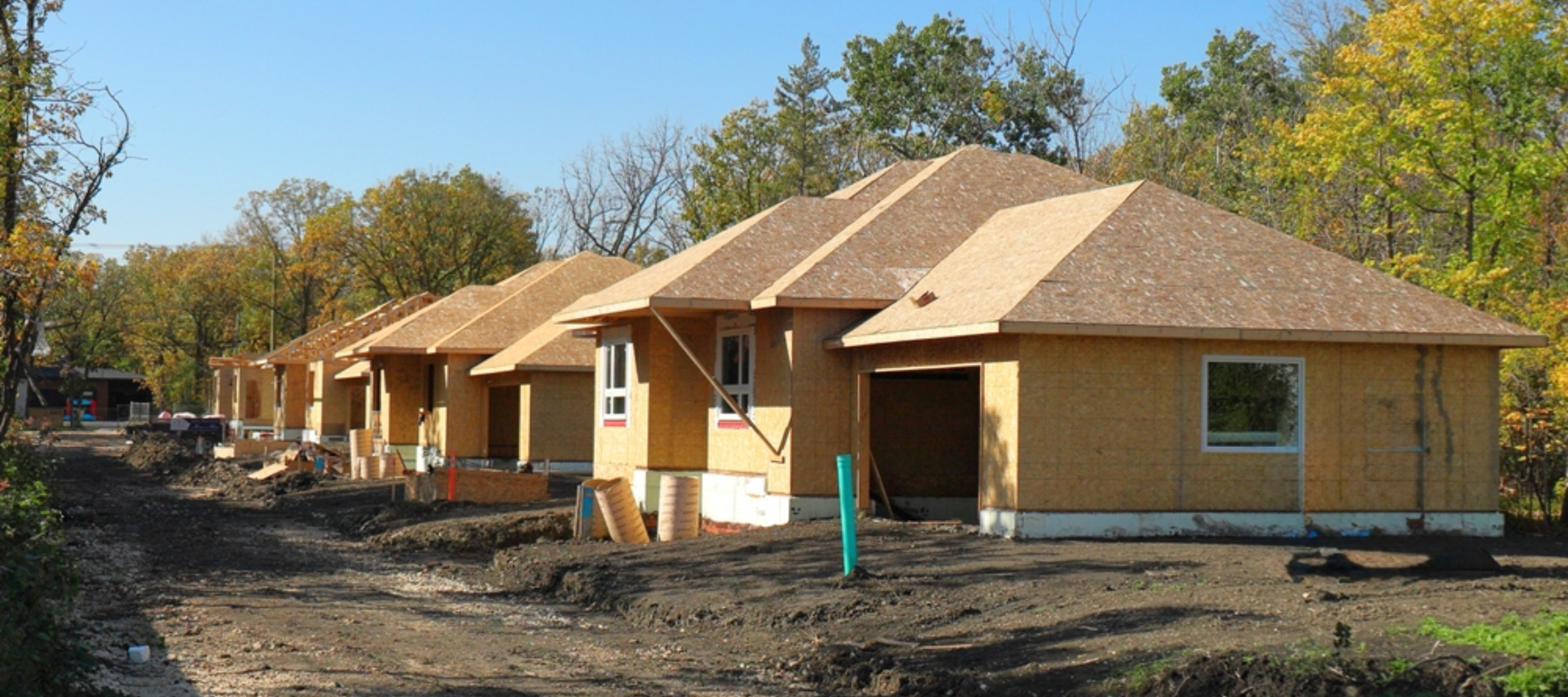 Row of homes under construction