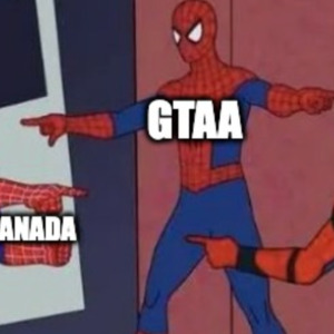 Spiderman meme of GTAA, CTA and Transport Canada