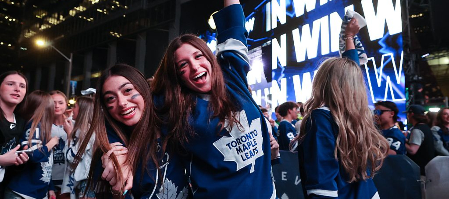 Fans celebrate the Leafs 2-0 win