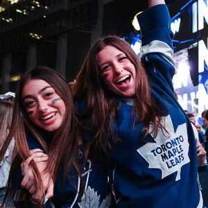 Fans celebrate the Leafs 2-0 win