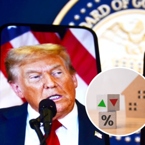 President Trump and Fed Reserve Chair Jerome Powell + mortgage rate concept