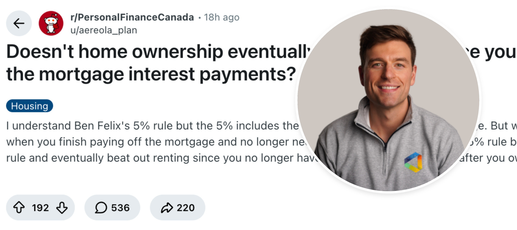 Reddit r/PersonalFinanceCanada, Ben Felix Linkedin