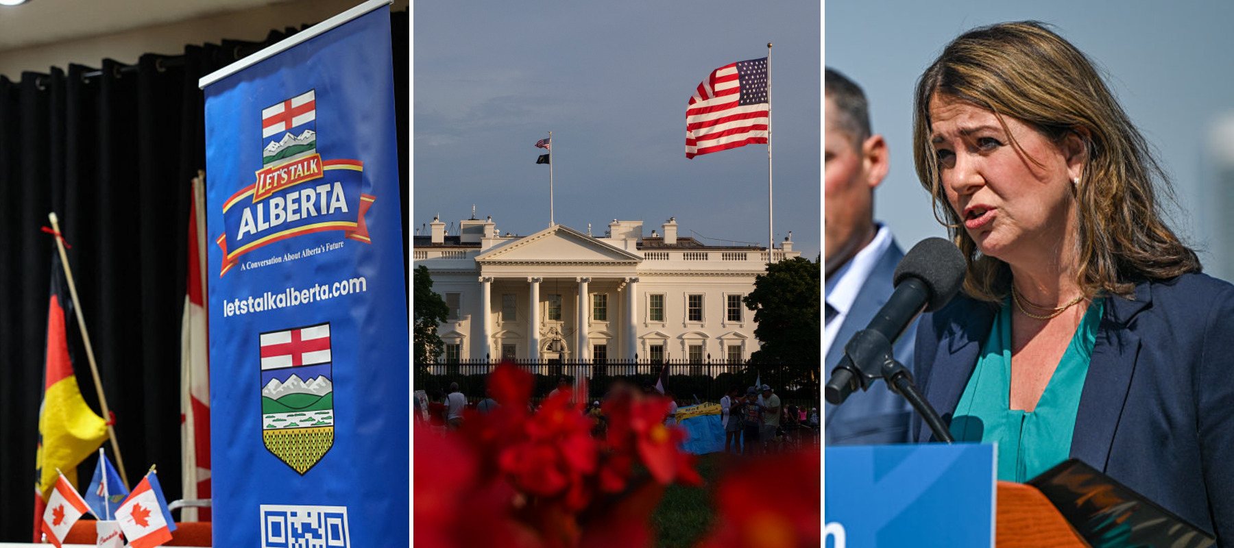 Banner at an Alberta Separatist event + White House + Alberta Premier Danielle Smith
