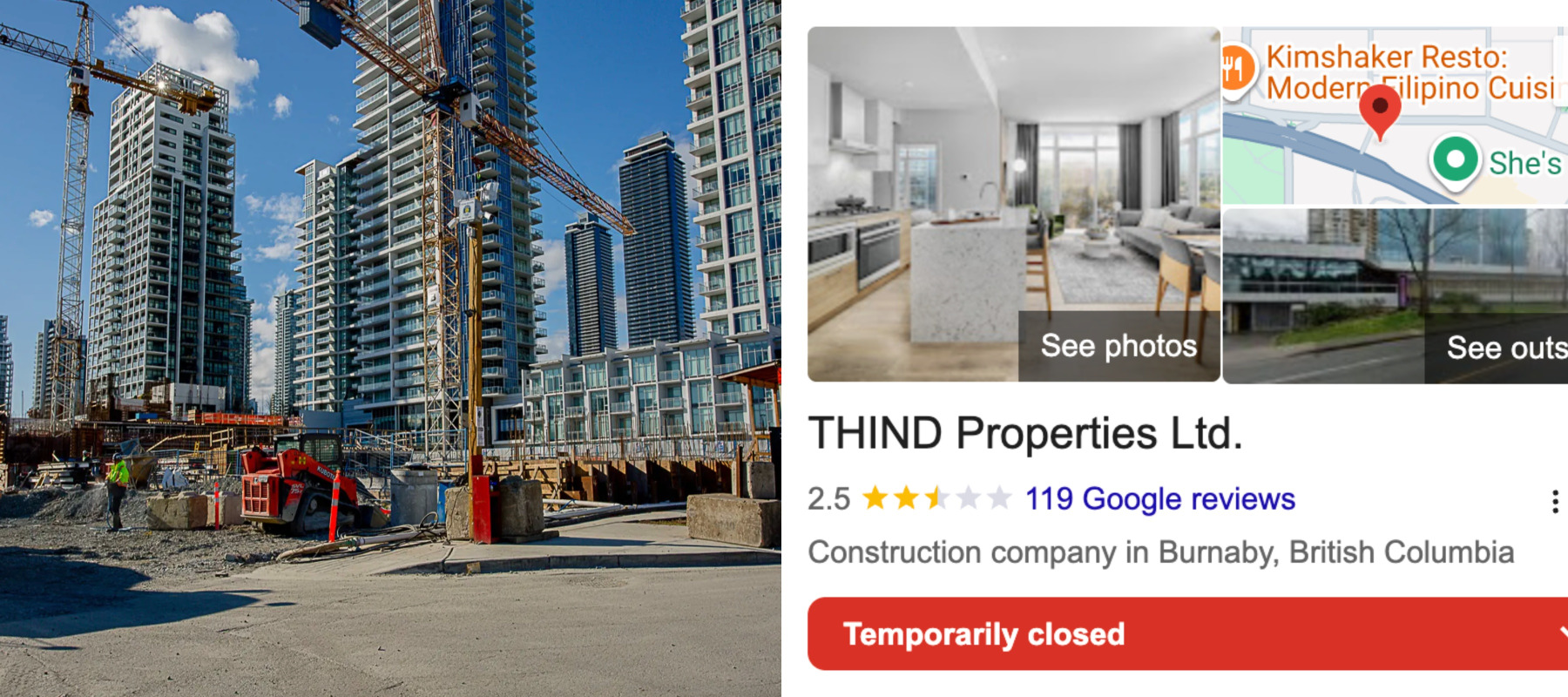 Construction on Thind's Lunar Eclipse in Burnaby, BC + Screenshot for Thind Property Developer (on Oct 14, 2026)