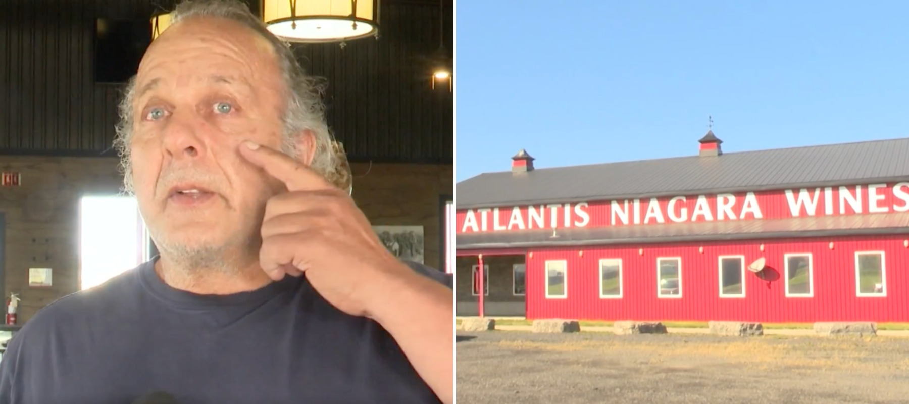 Man being interviewed, picture of winery