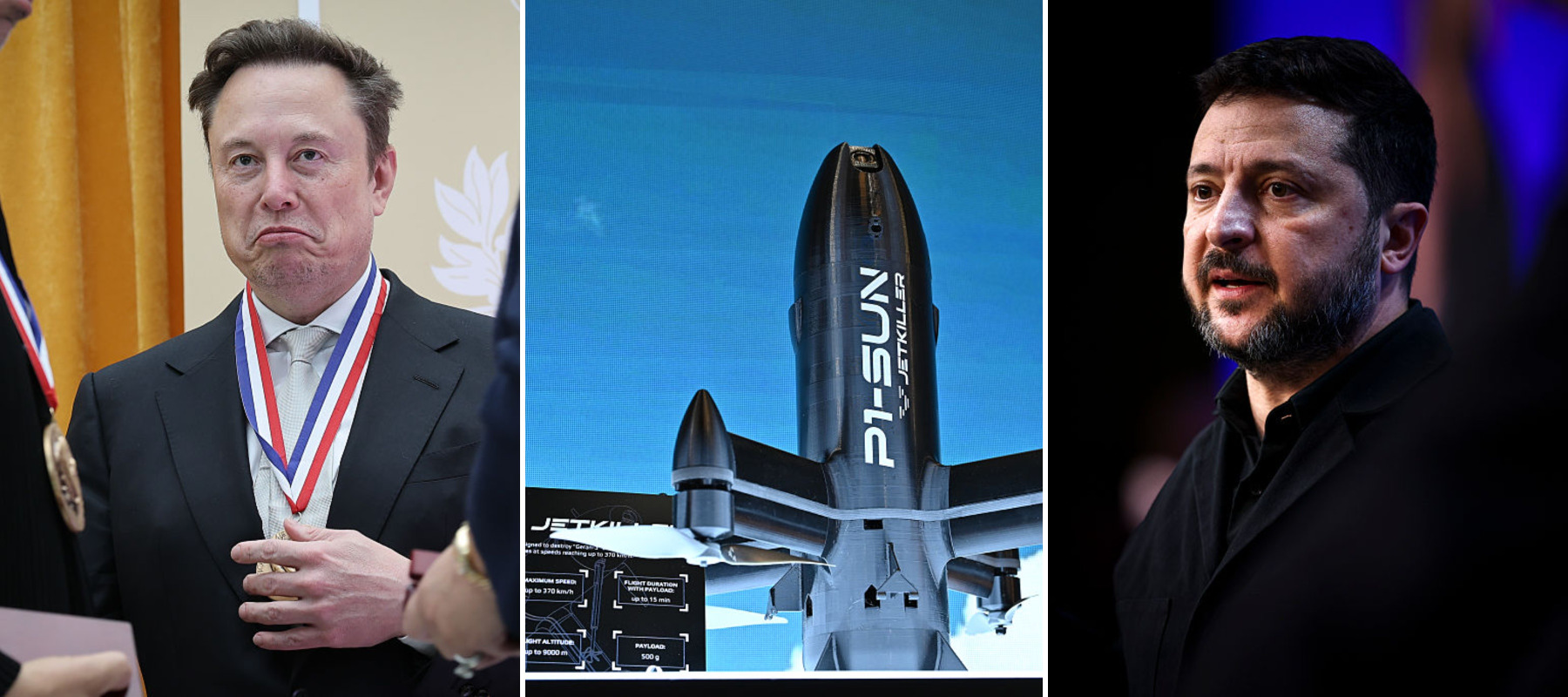 Elon Musk + P1-SUN Jetkiller interceptor drone + Ukraine President Zelensky