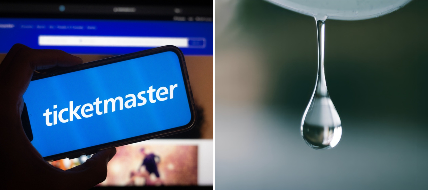 Ticketmaster logo and a drop of water
