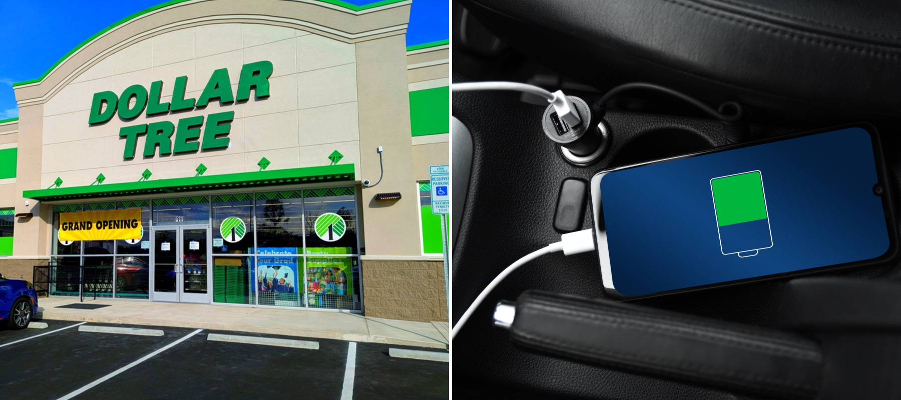 Dollar Tree Store and car phone charger