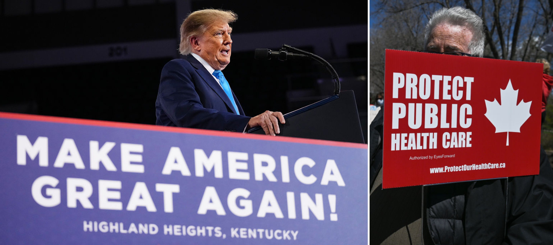 President Donald Trump at Kentucky rally + Health-care workers, activists and their supporters protest at Alberta legislature