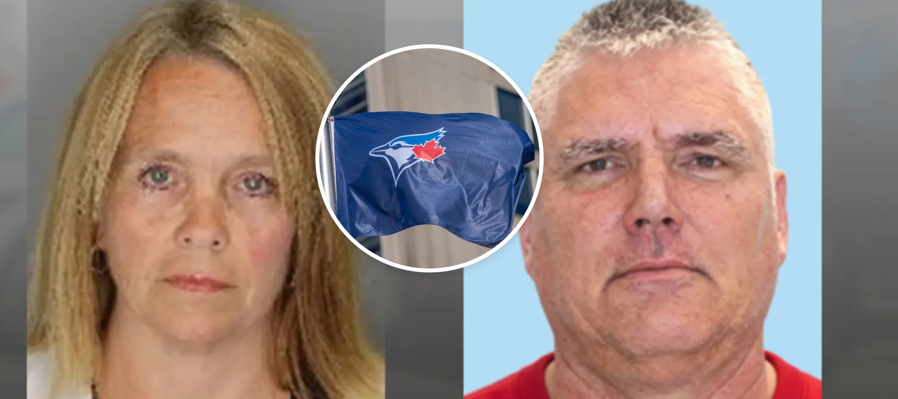 Mugshots of Richard and Michelle Butler, Toronto Blue Jays flag