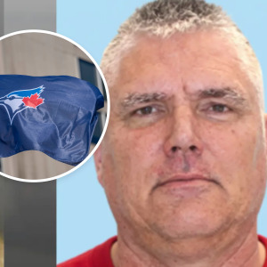 Mugshots of Richard and Michelle Butler, Toronto Blue Jays flag