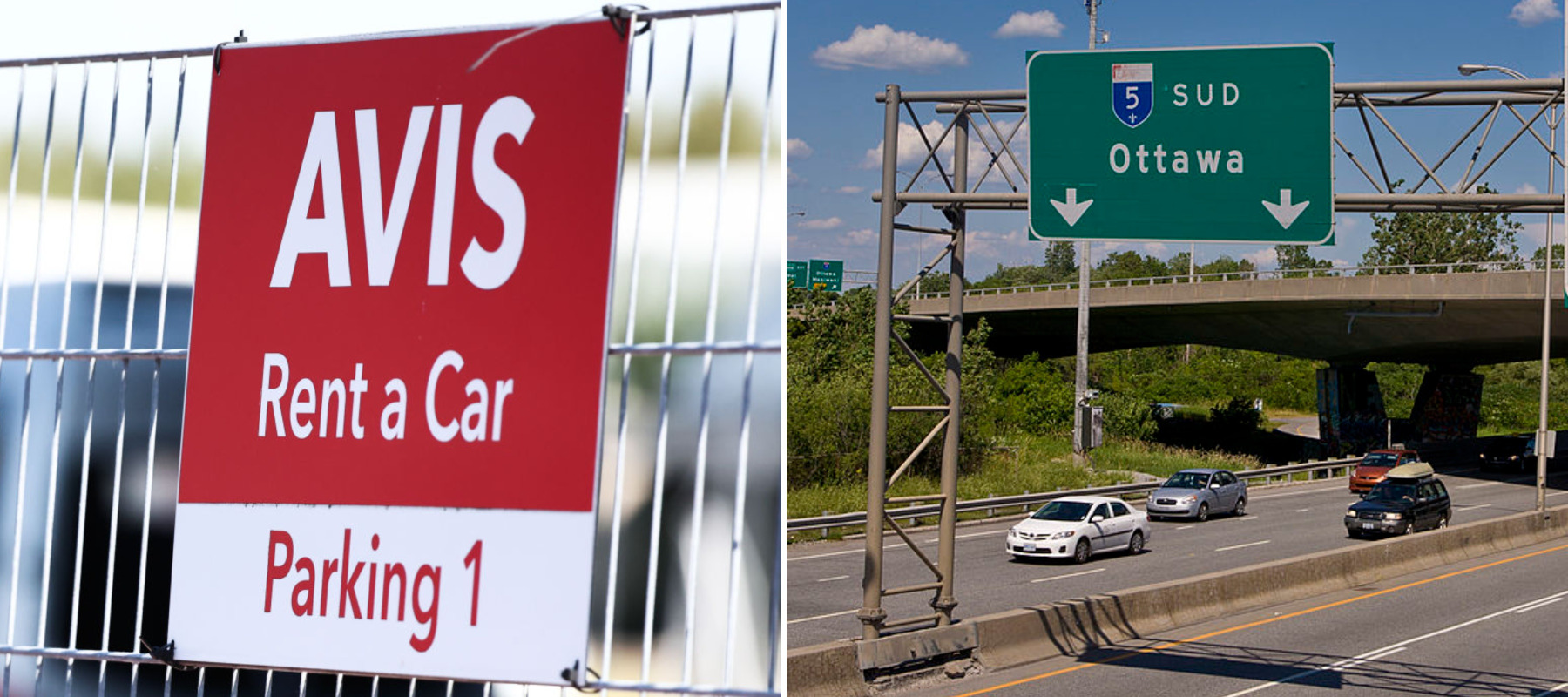 Avis car rental sign and driving to Ottawa