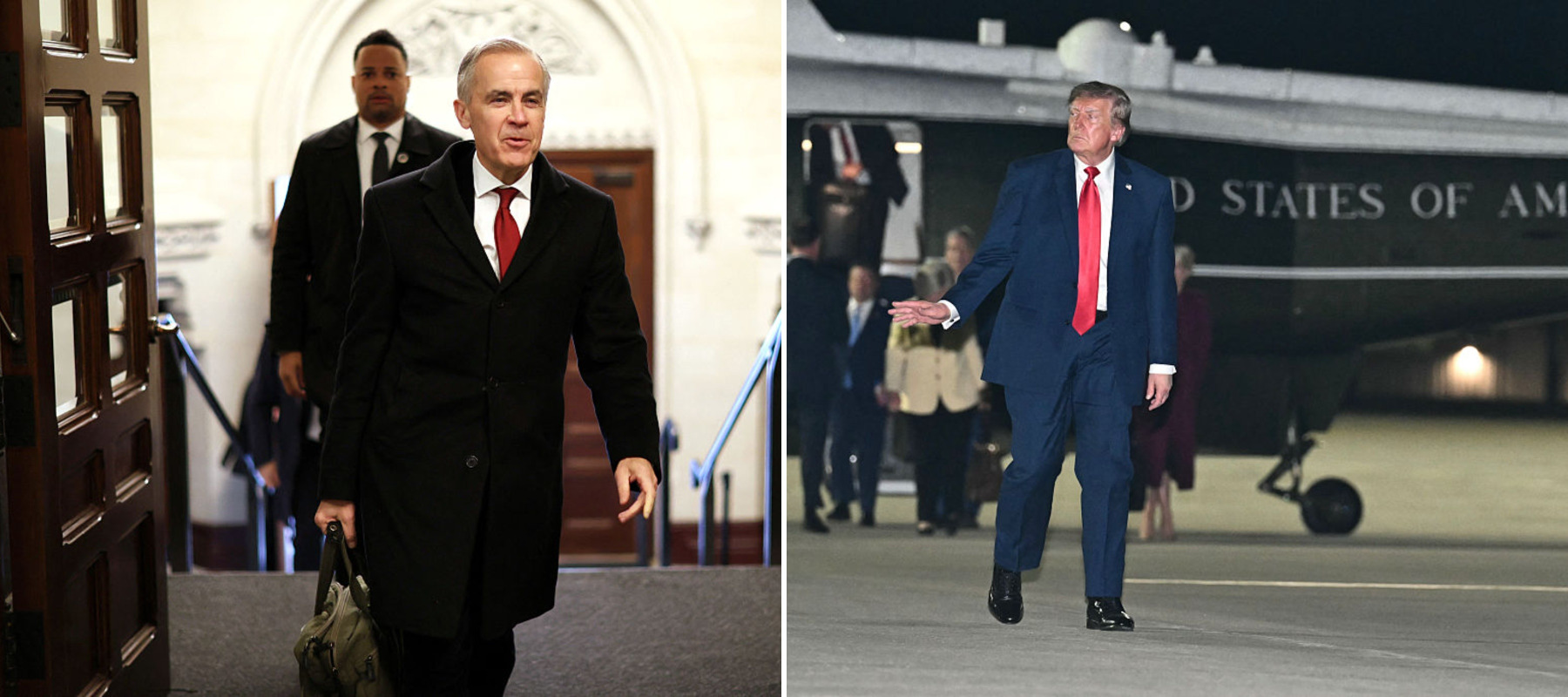 Prime Minister Mark Carney in Ottawa + Donald Trump in South Carolina