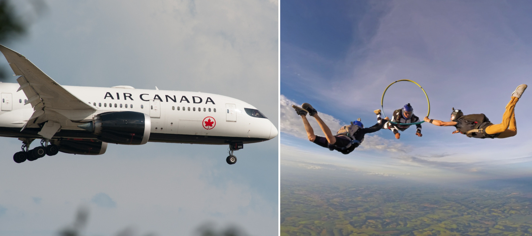 Air Canada plane and sky divers