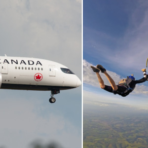 Air Canada plane and sky divers