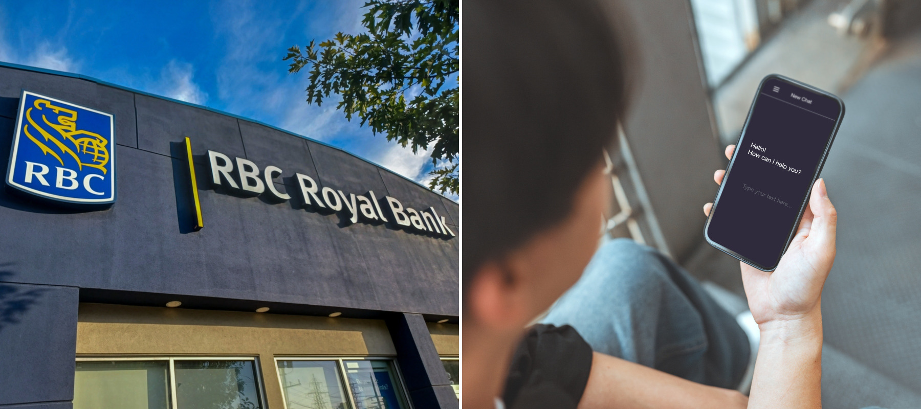 RBC logo and person using AI chatbot
