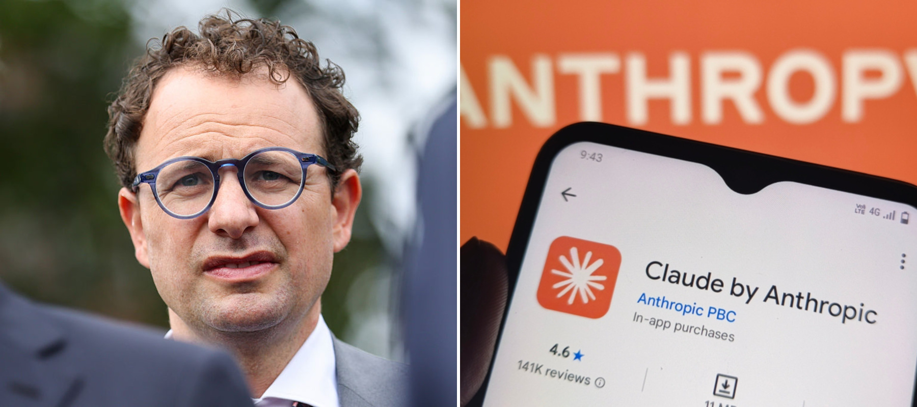 Anthropic CEO Dario Amodei + Image of Claude on smartphone